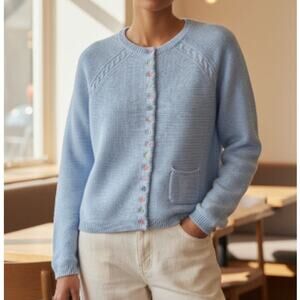 Heyton Blue Lambswool Blend Buttoned Long Sleeve Cardigan, size S